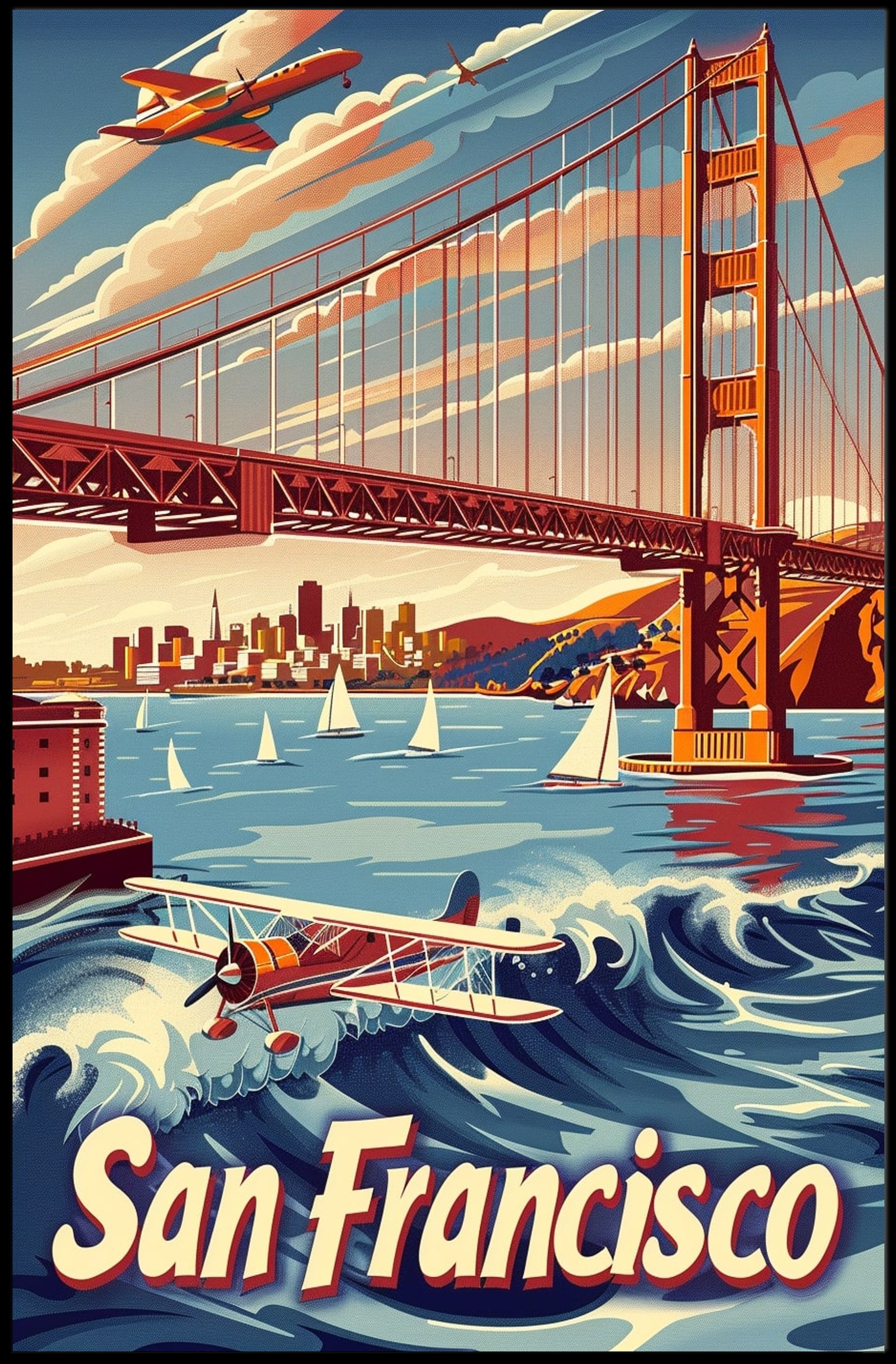Golden Gate Bridge Retro Travel Adventure Poster PosterGoat