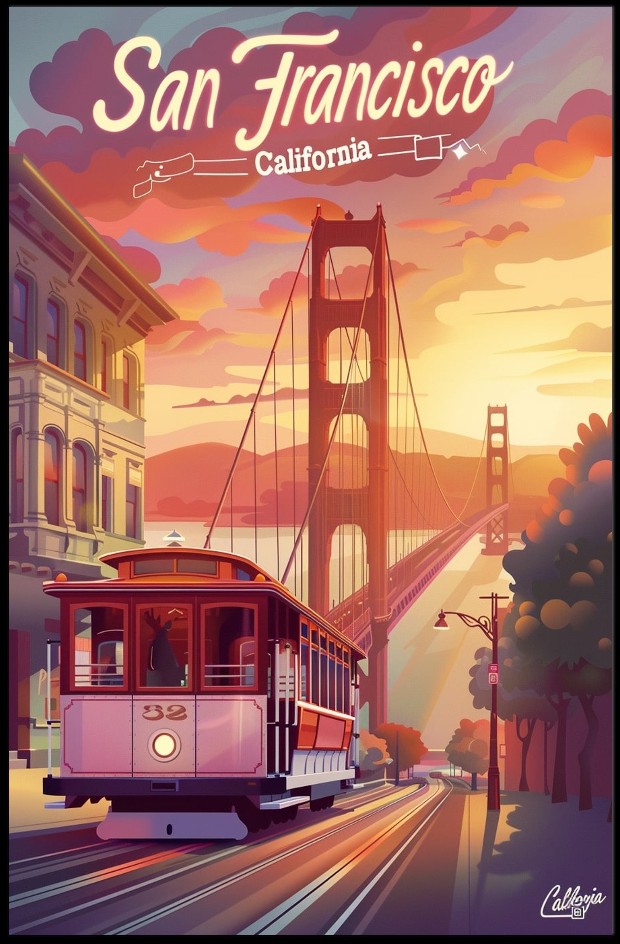 Golden Gate Bridge Vintage San Francisco Travel Poster PosterGoat