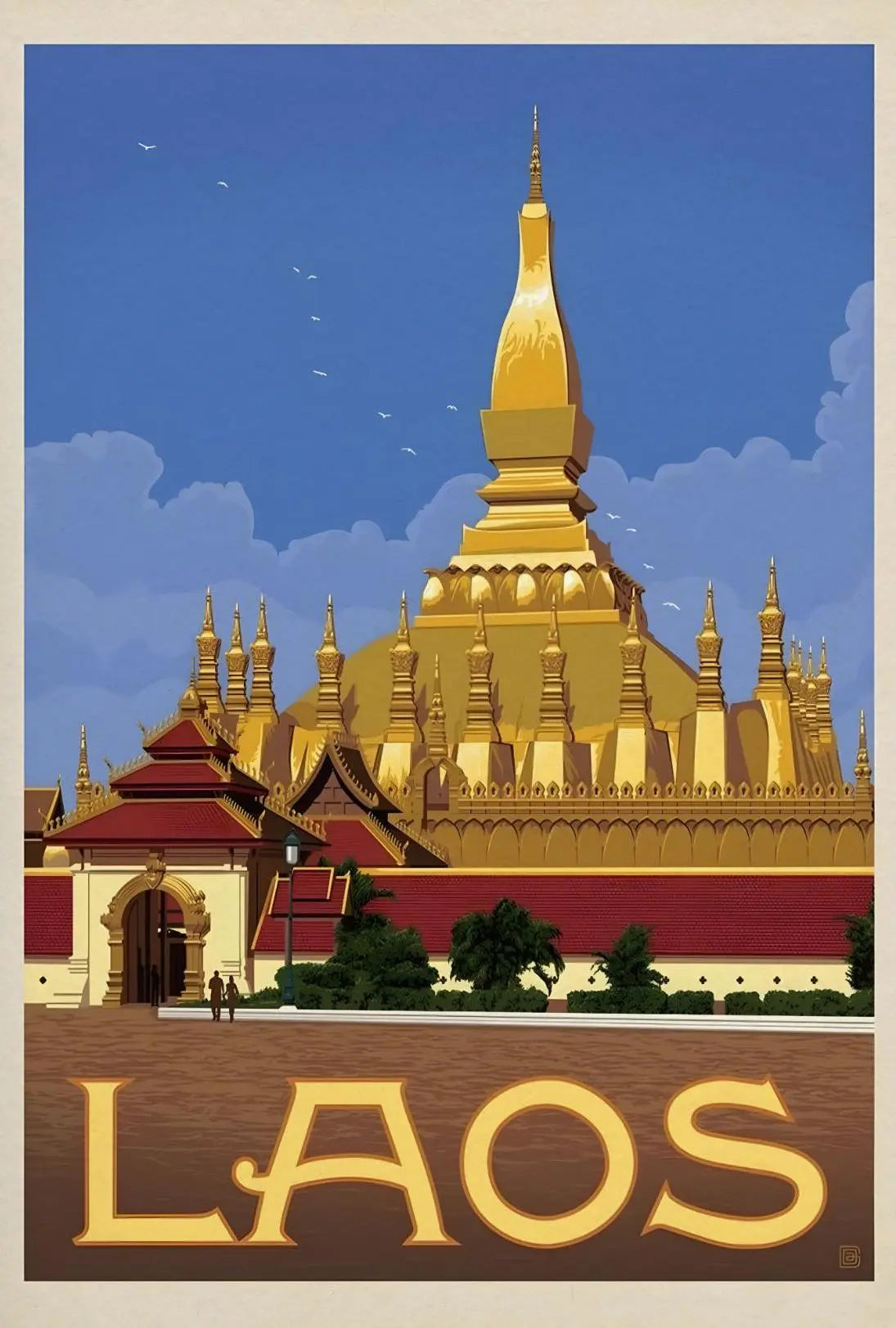 Golden Stupa Laos Travel Poster PosterGoat