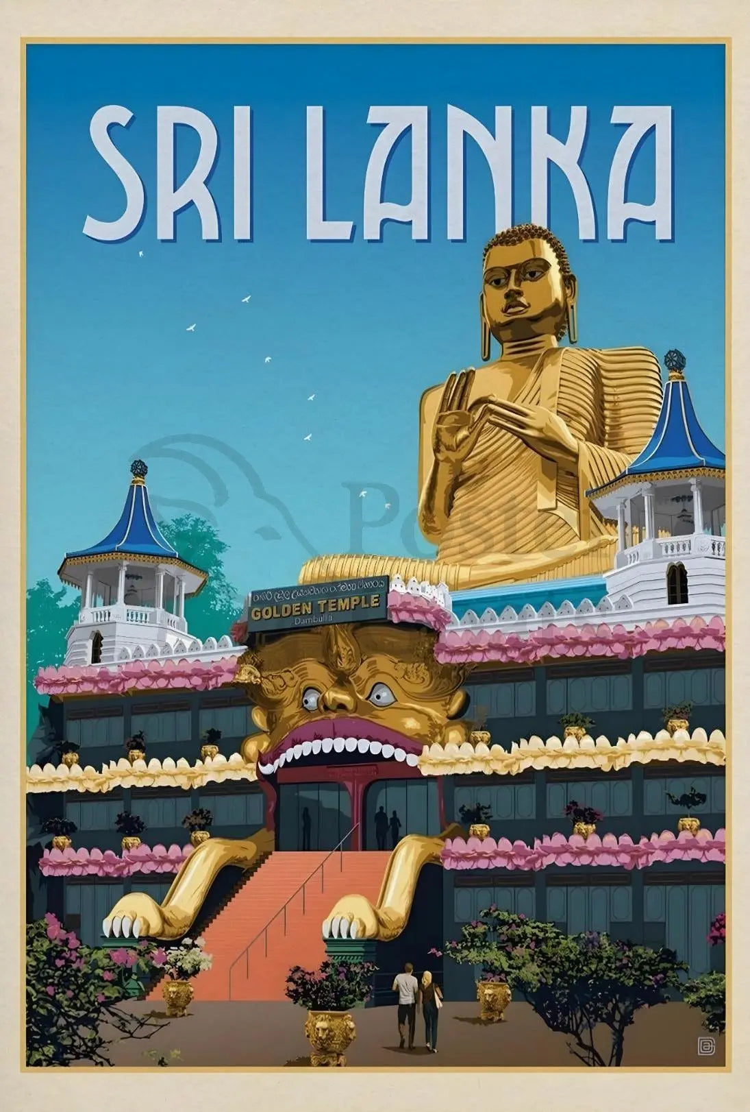 Golden Temple Dambulla Vintage Travel Adventure Poster PosterGoat