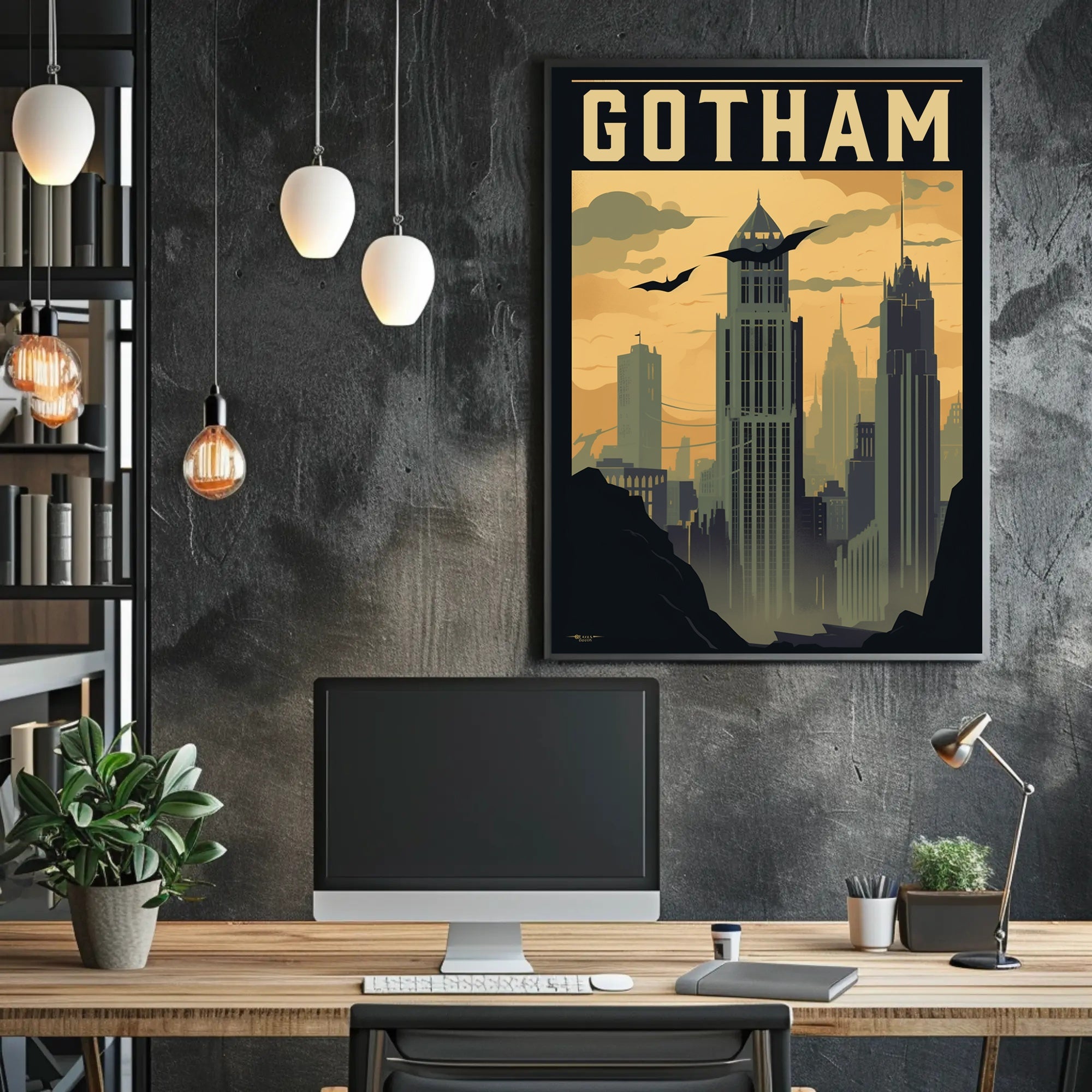 Gotham City Art Deco Skyline Pop Culture Poster PosterGoat