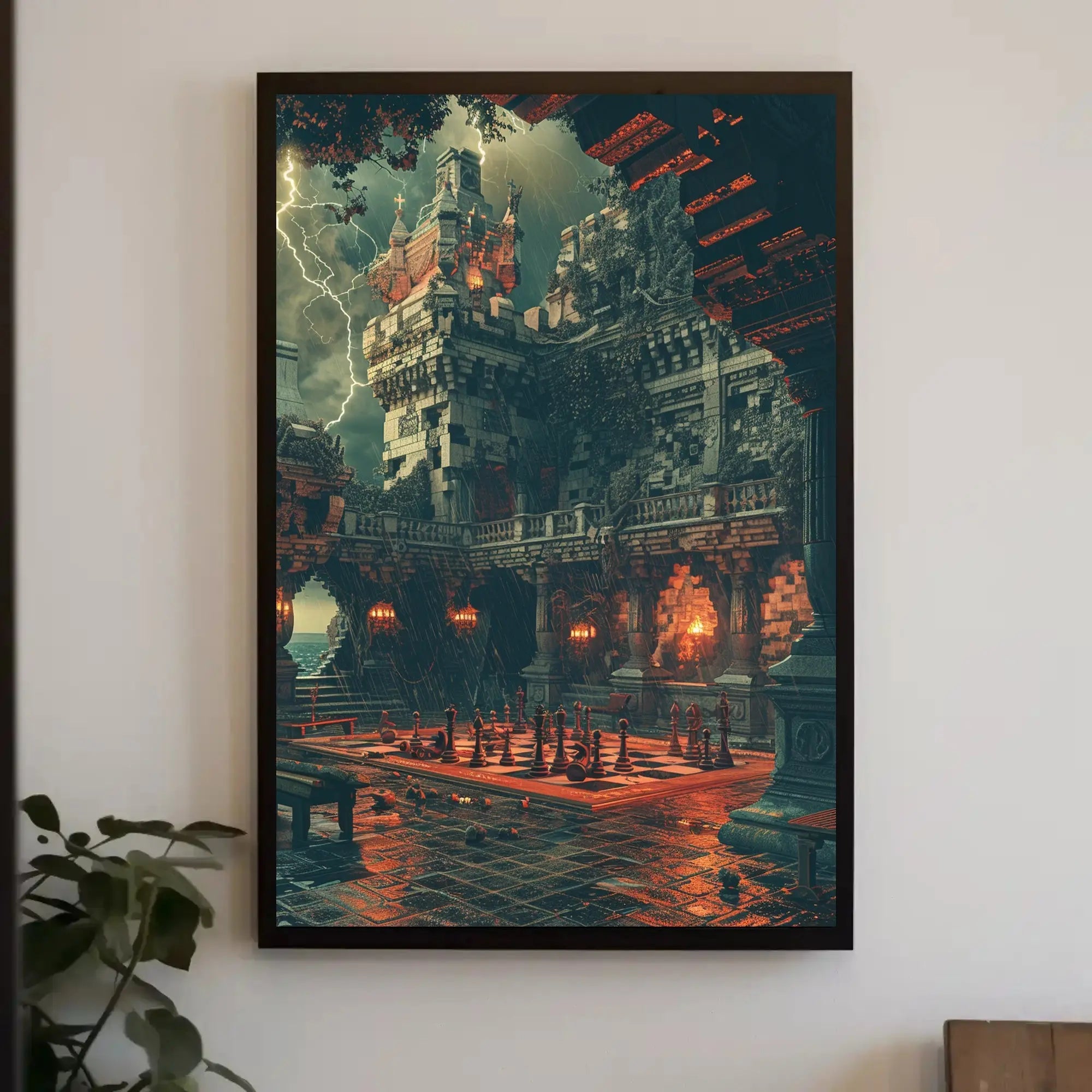 Gothic Castle Chess Storm - Abstract, Artistic, or Pop Culture Poster PosterGoat