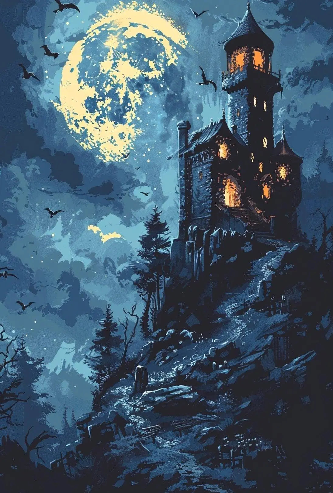 Gothic Castle Under Moonlight Artistic Poster PosterGoat