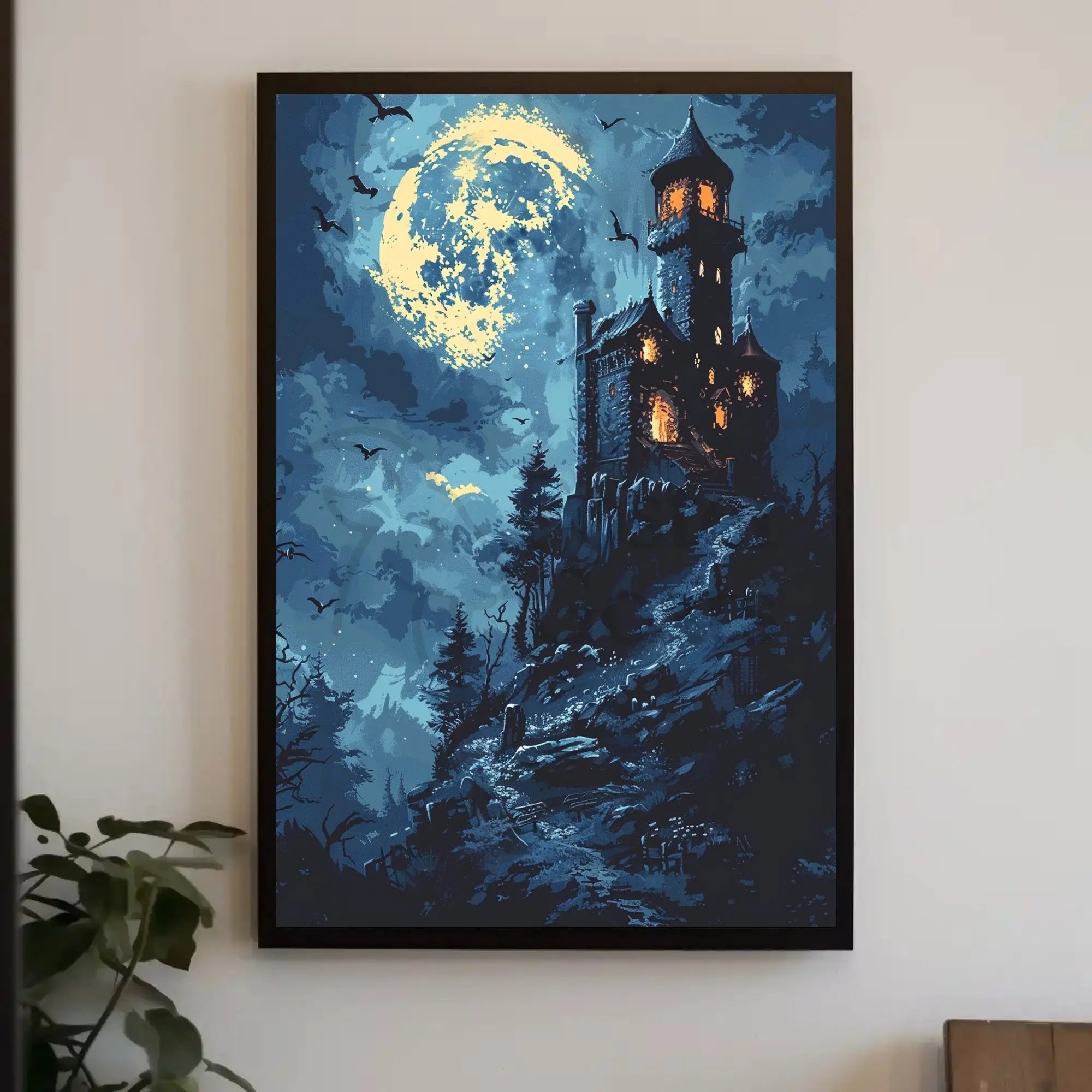 Gothic Castle Under Moonlight Artistic Poster PosterGoat