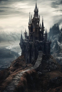 Gothic Castle on Rocky Landscape Artistic Poster PosterGoat
