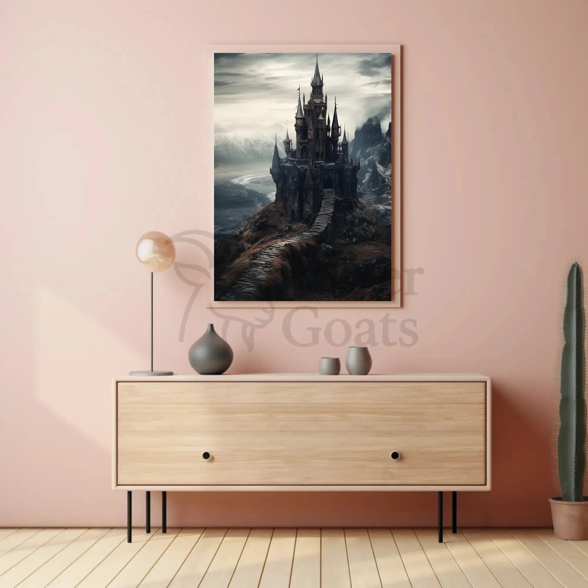 Gothic Castle on Rocky Landscape Artistic Poster PosterGoat