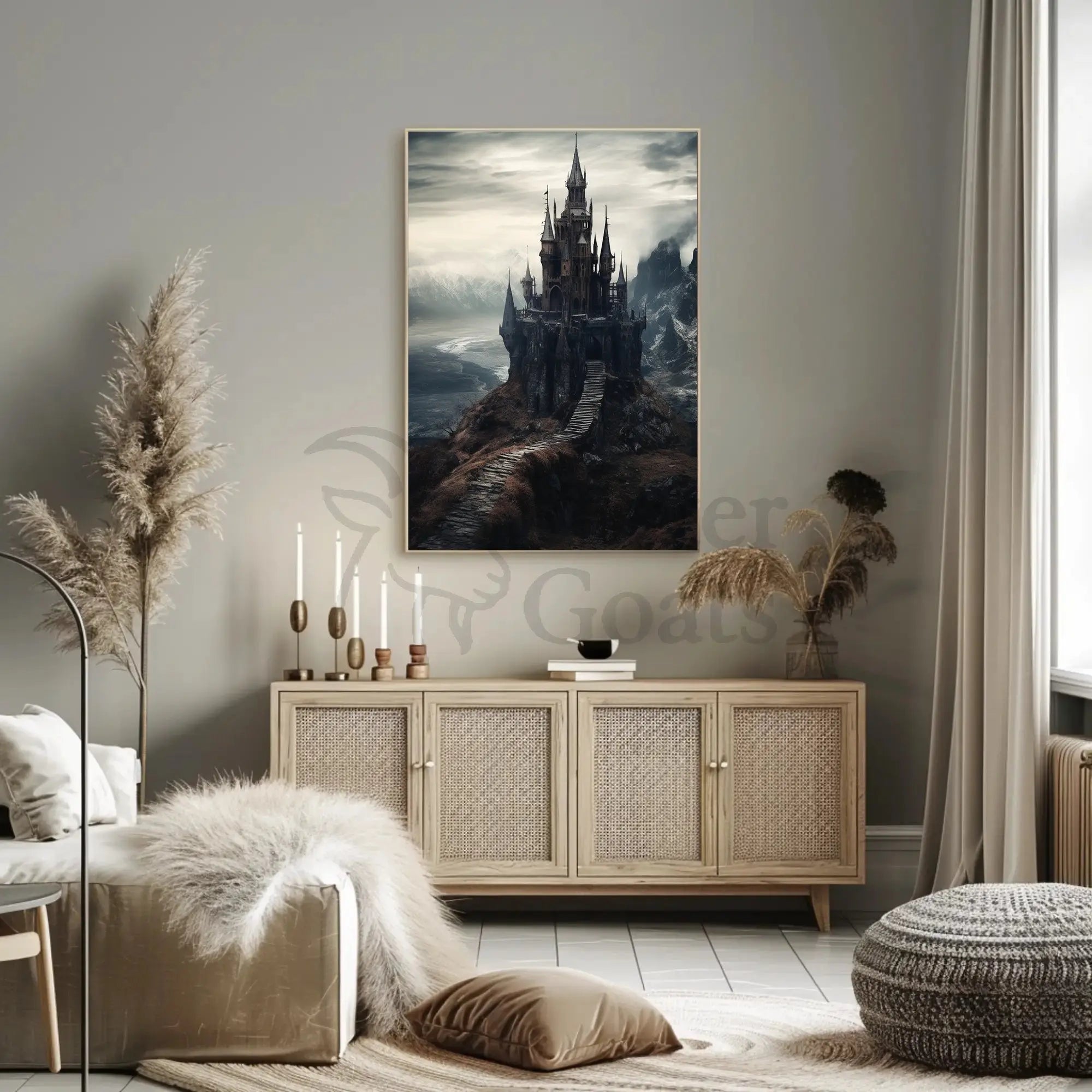 Gothic Castle on Rocky Landscape Artistic Poster PosterGoat