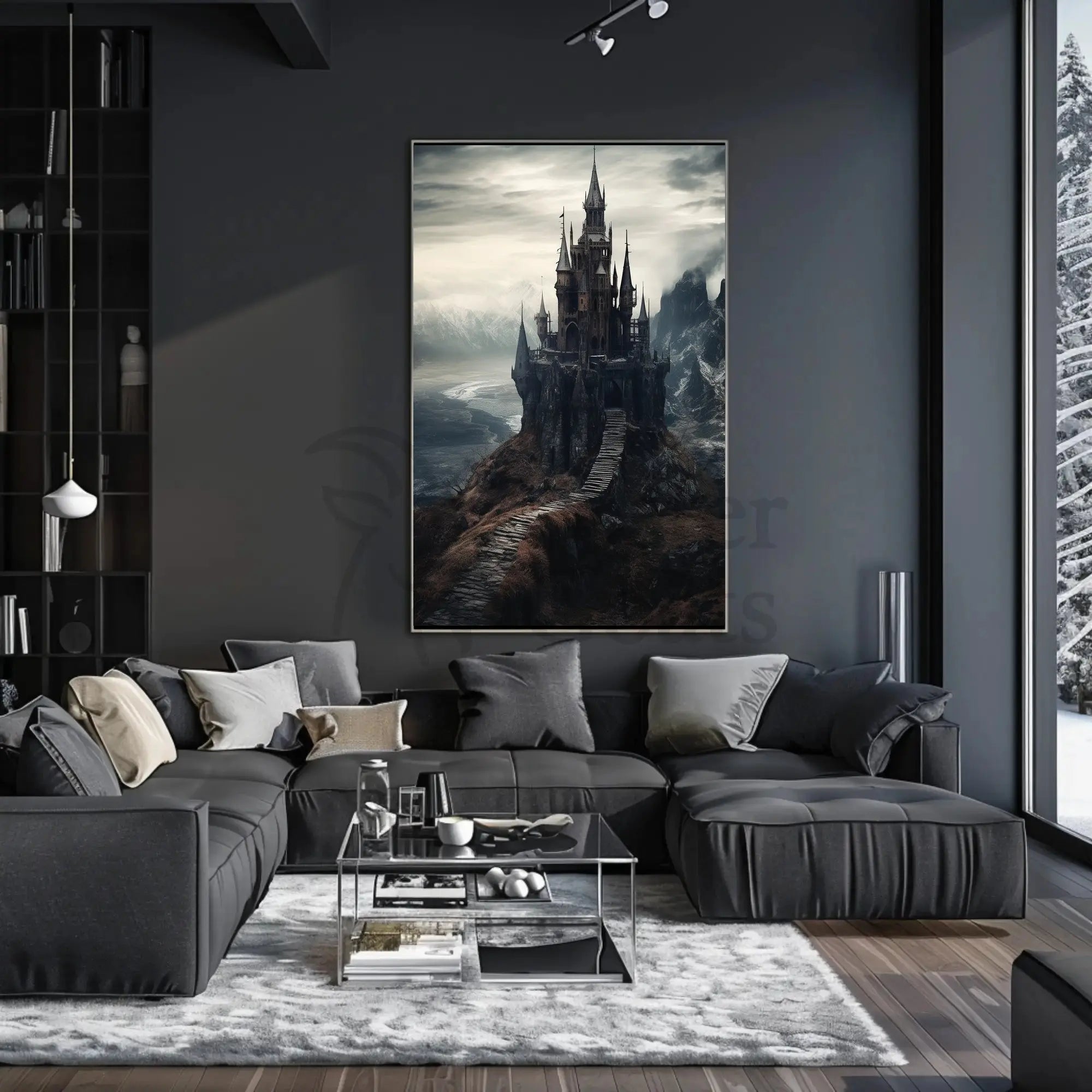 Gothic Castle on Rocky Landscape Artistic Poster PosterGoat