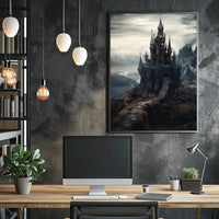 Gothic Castle on Rocky Landscape Artistic Poster PosterGoat