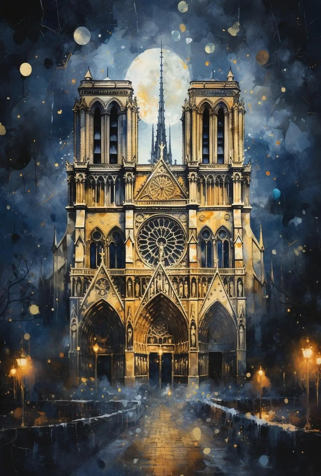 Gothic Cathedral Art: Enchanting Nighttime Heritage Poster PosterGoat