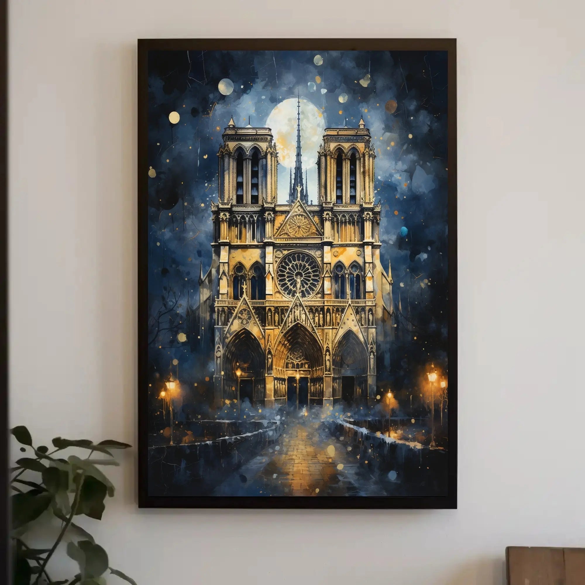 Gothic Cathedral Art: Enchanting Nighttime Heritage Poster PosterGoat