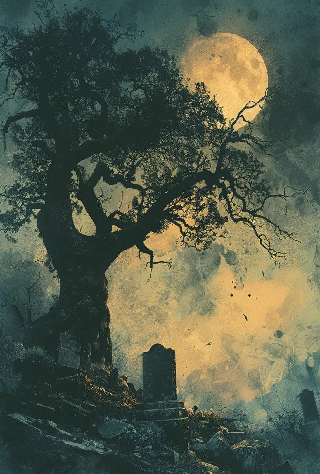 Gothic Graveyard Moonlight Scene Artistic Poster PosterGoat