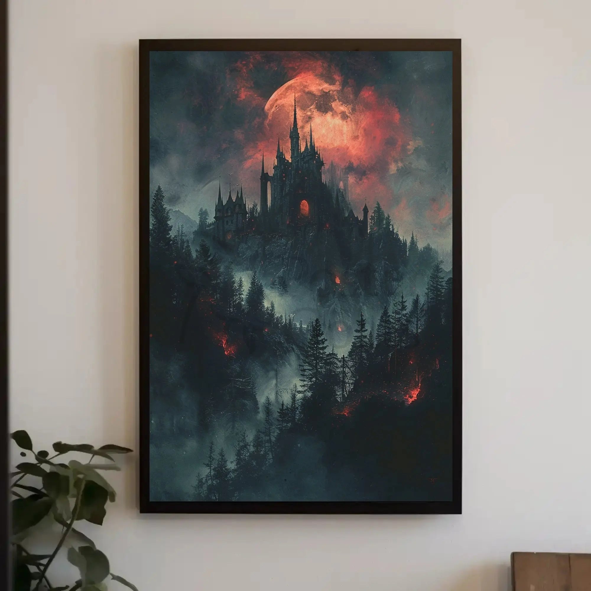 Gothic Medieval Castle on Moonlit Night Artistic Poster PosterGoat