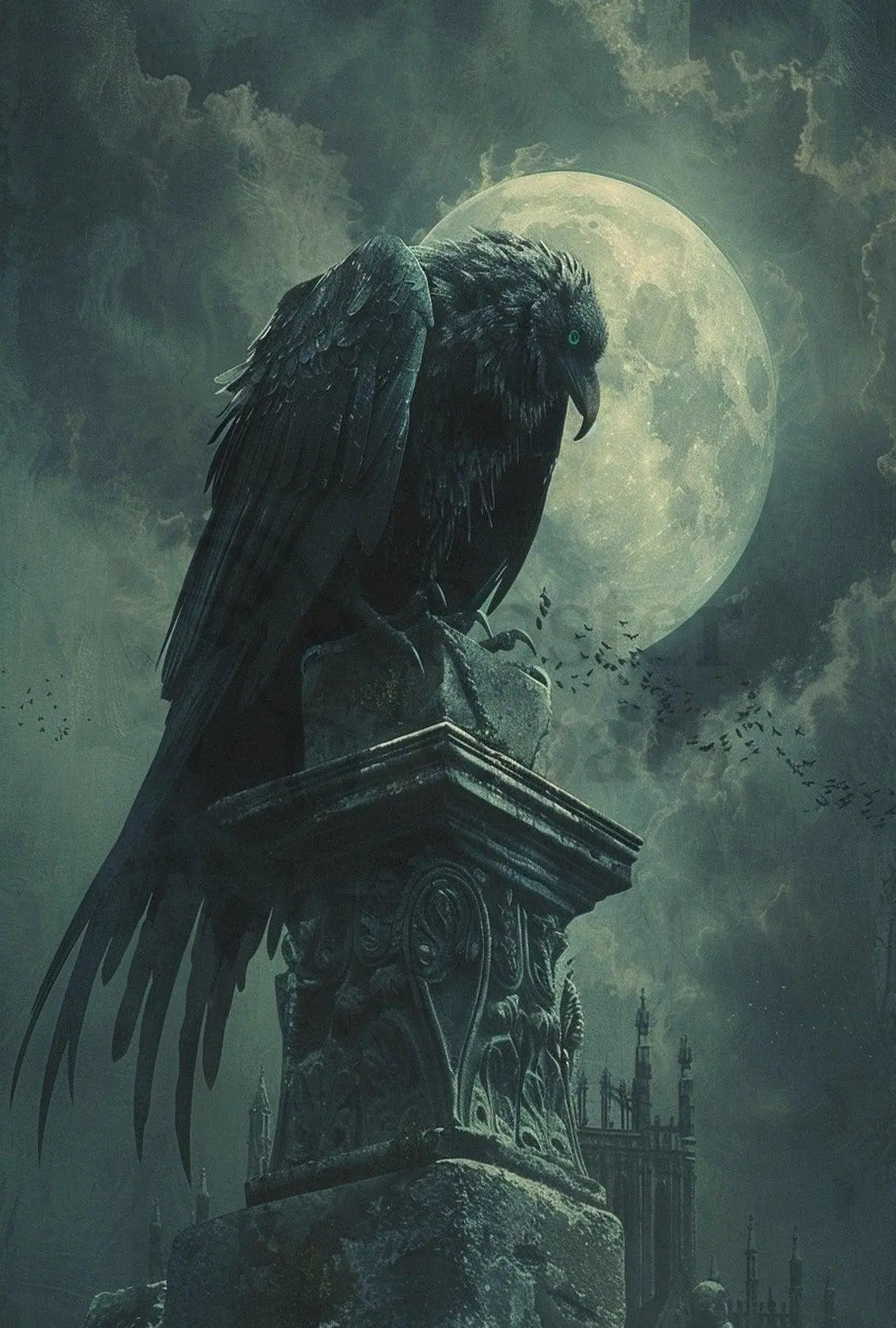 Gothic Moonlit Raven Dark Fantasy Artistic Poster PosterGoat