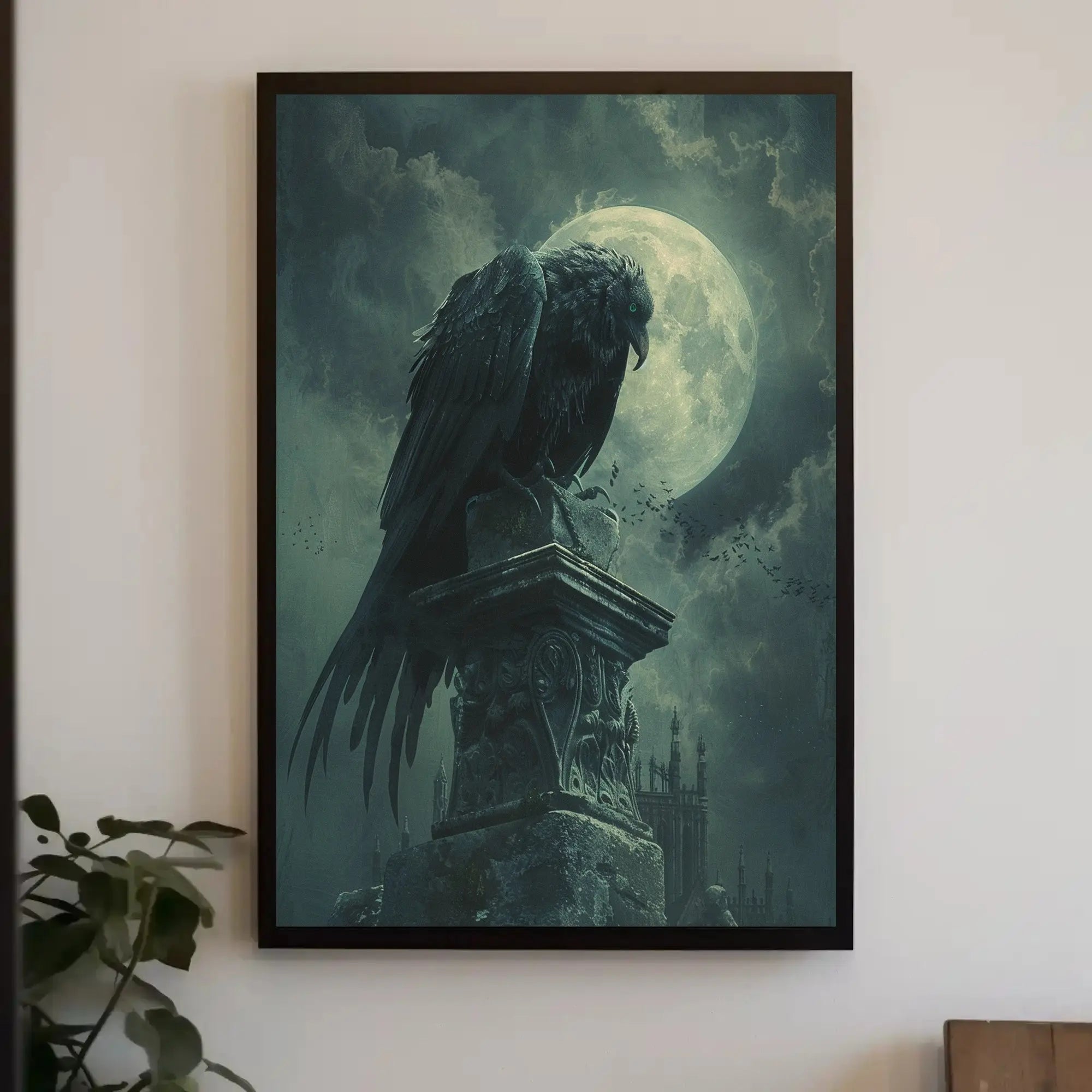 Gothic Moonlit Raven Dark Fantasy Artistic Poster PosterGoat