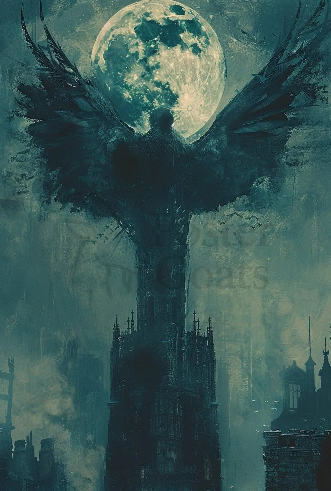 Gothic Moonlit Wings Fantasy Art Poster PosterGoat