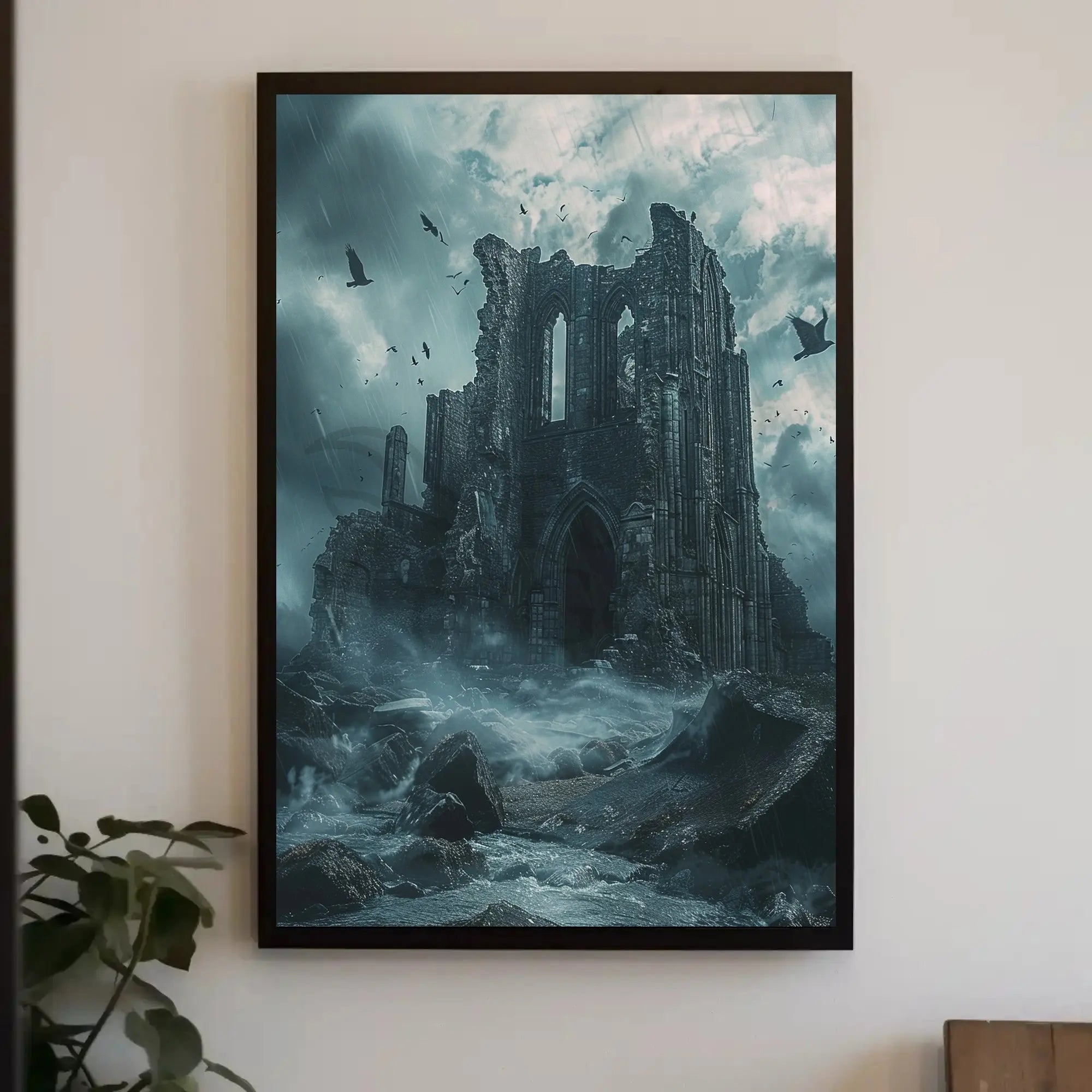 Gothic Ruins in Stormy Seas Artistic Poster PosterGoat
