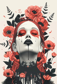 Gothic Surrealism Women's Portrait with Floral Fantasy Art Poster PosterGoat