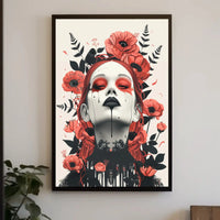Gothic Surrealism Women's Portrait with Floral Fantasy Art Poster PosterGoat
