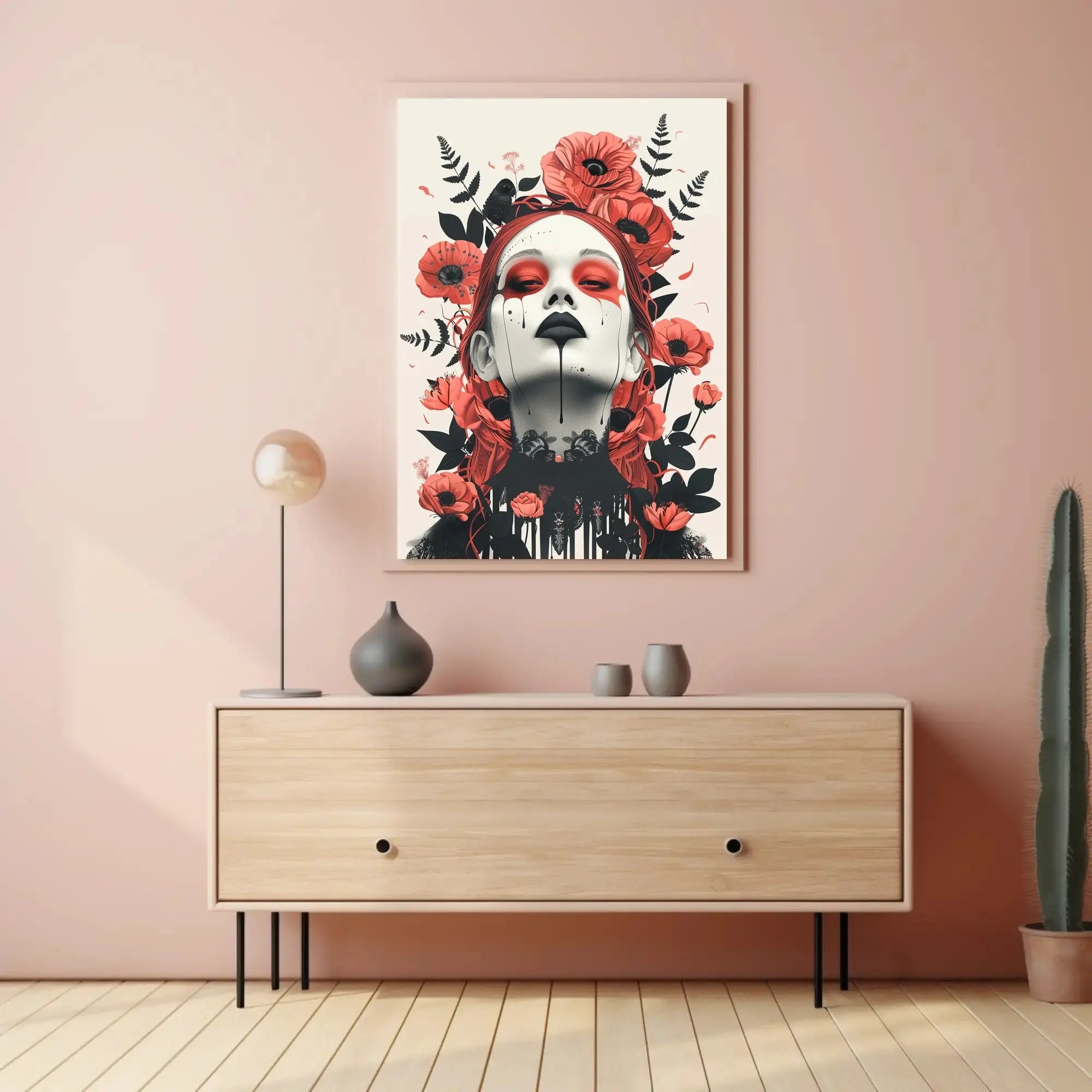 Gothic Surrealism Women's Portrait with Floral Fantasy Art Poster PosterGoat