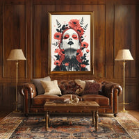 Gothic Surrealism Women's Portrait with Floral Fantasy Art Poster PosterGoat