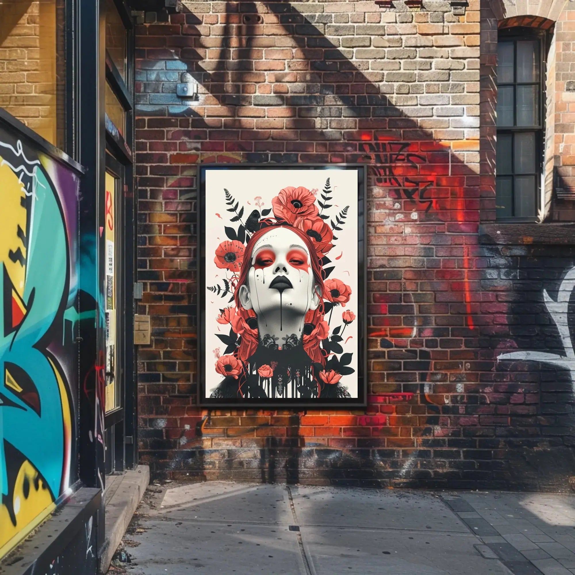 Gothic Surrealism Women's Portrait with Floral Fantasy Art Poster PosterGoat