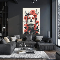 Gothic Surrealism Women's Portrait with Floral Fantasy Art Poster PosterGoat