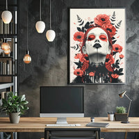 Gothic Surrealism Women's Portrait with Floral Fantasy Art Poster PosterGoat
