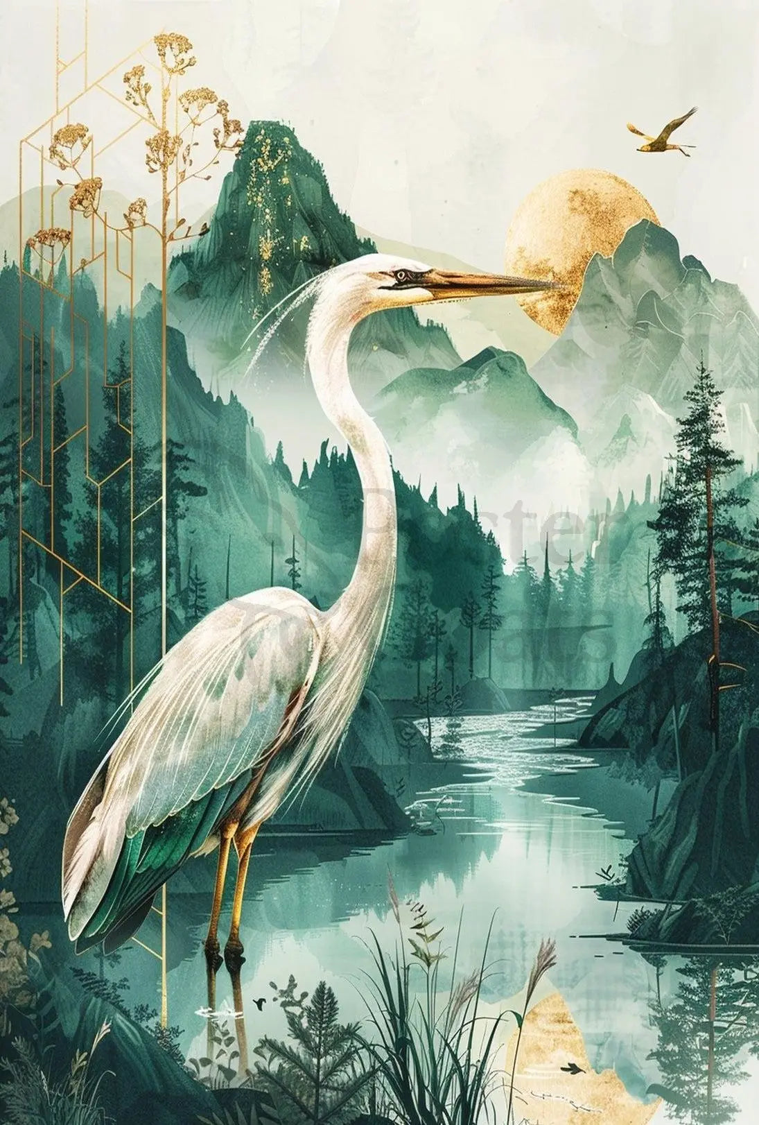 Graceful Heron in Nature Artistic Animal Poster PosterGoat
