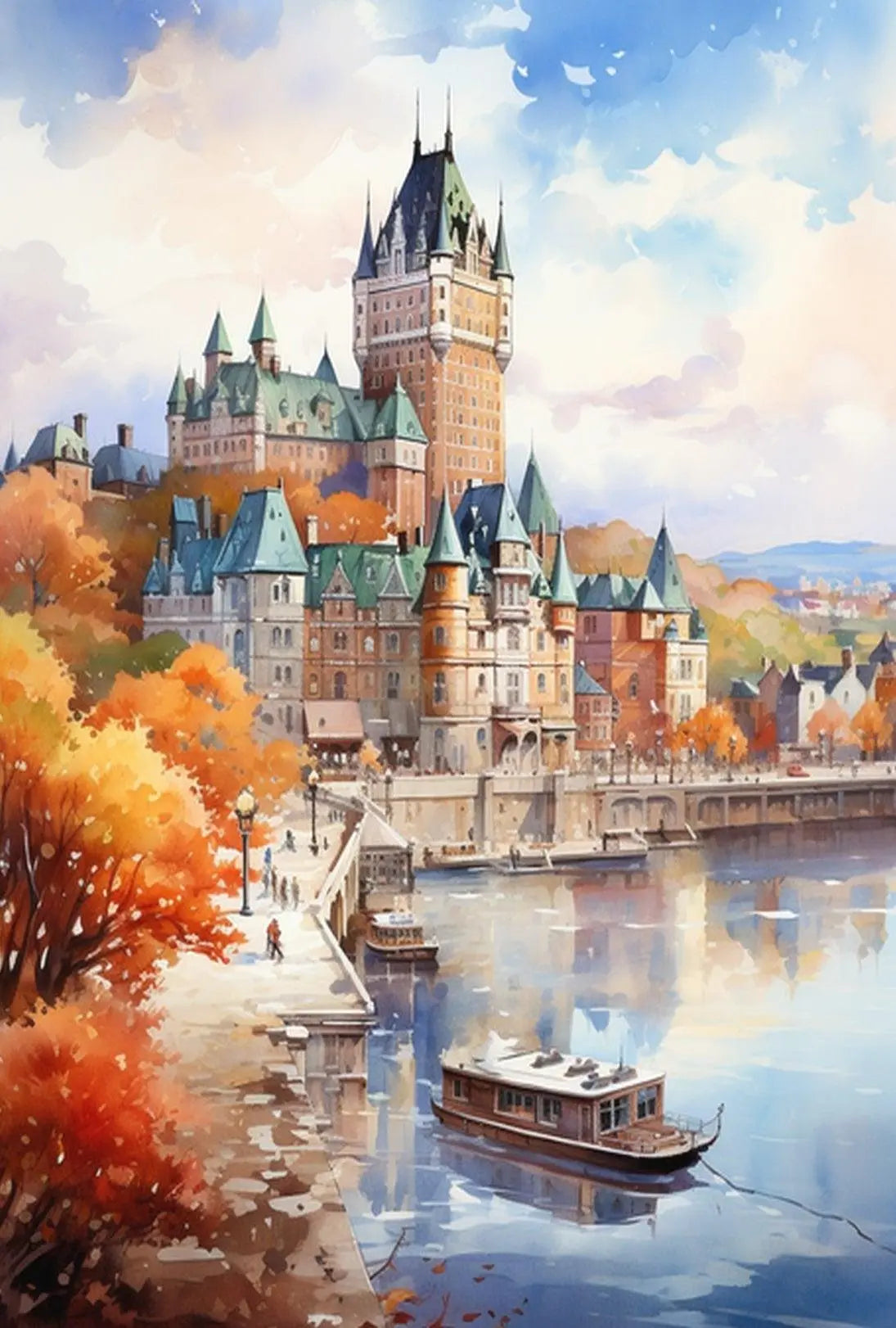 Grand Château Frontenac Watercolor European Travel Poster PosterGoat