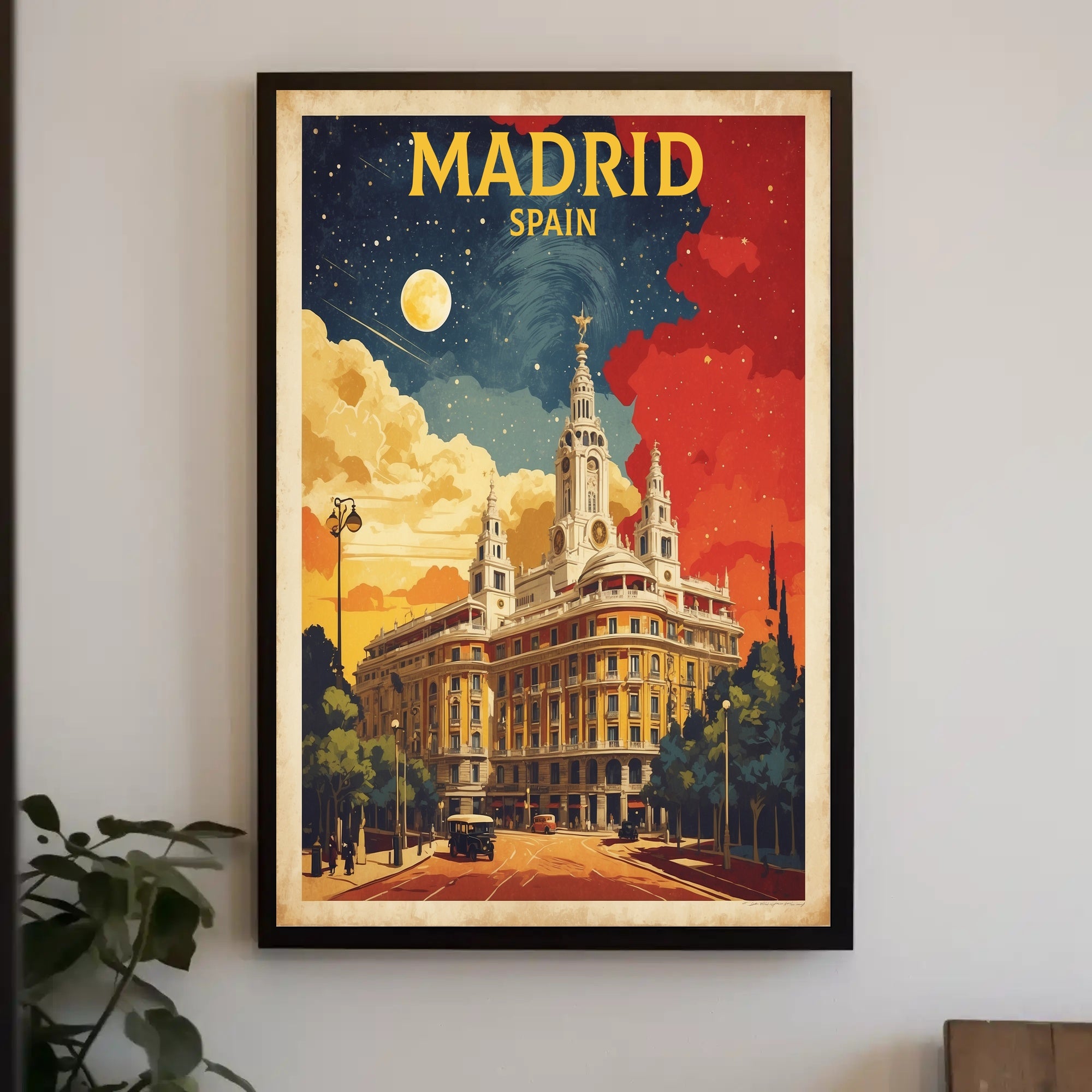 Grand Historical Building in Vintage Madrid Urban or Cityscape Poster PosterGoat