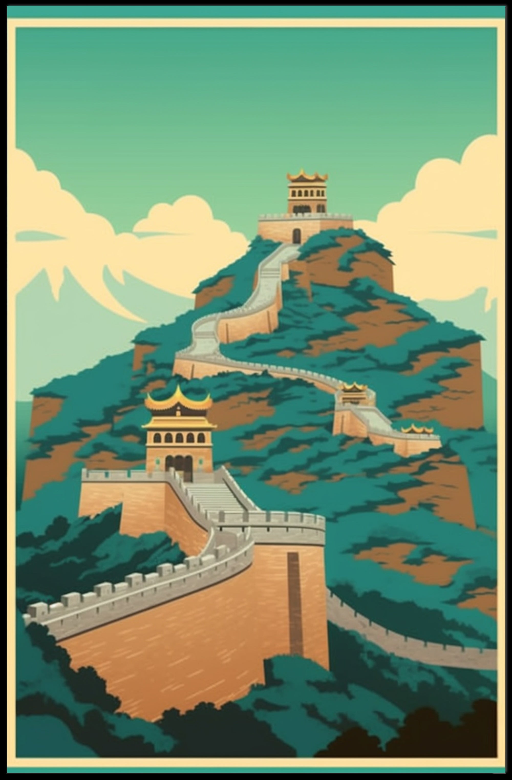 Great Wall of China Artistic Illustration Cultural Heritage Poster PosterGoat