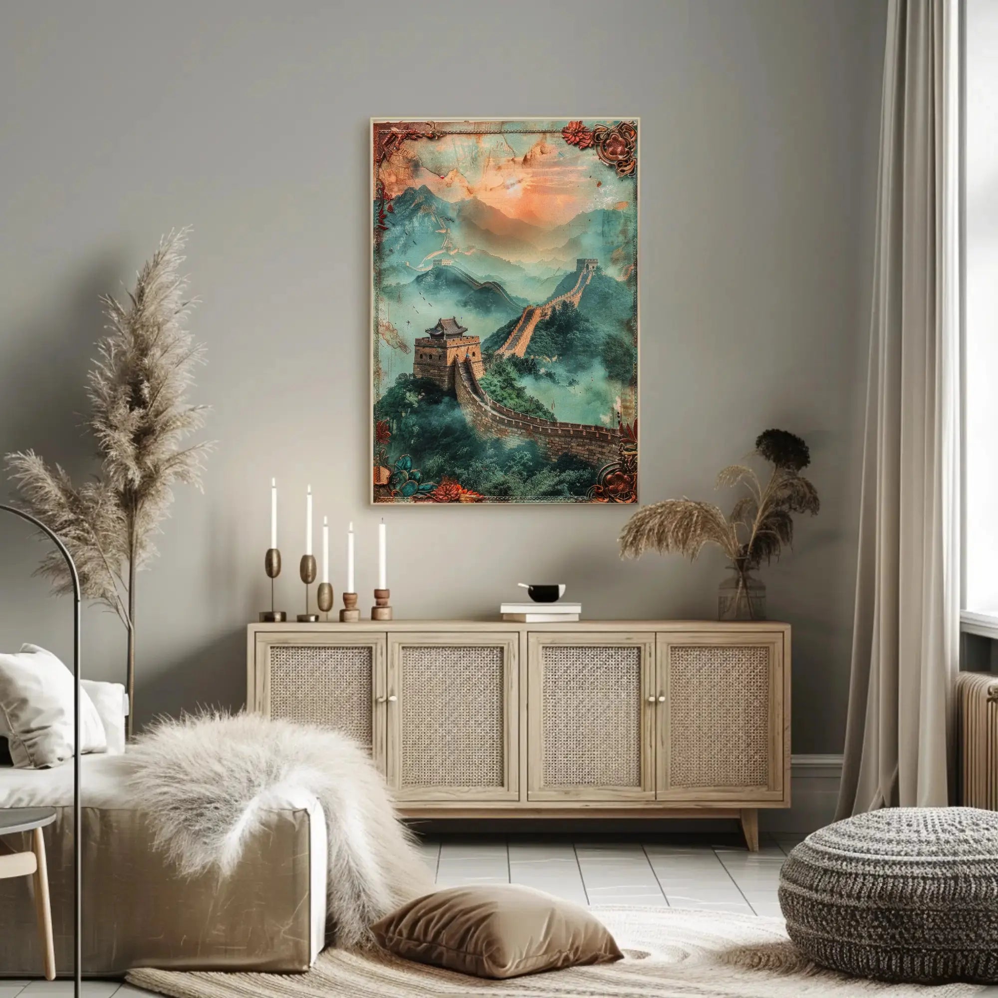 Great Wall of China Sunset Cultural Poster PosterGoat