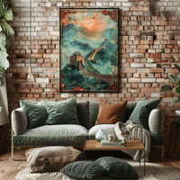 Great Wall of China Sunset Cultural Poster PosterGoat