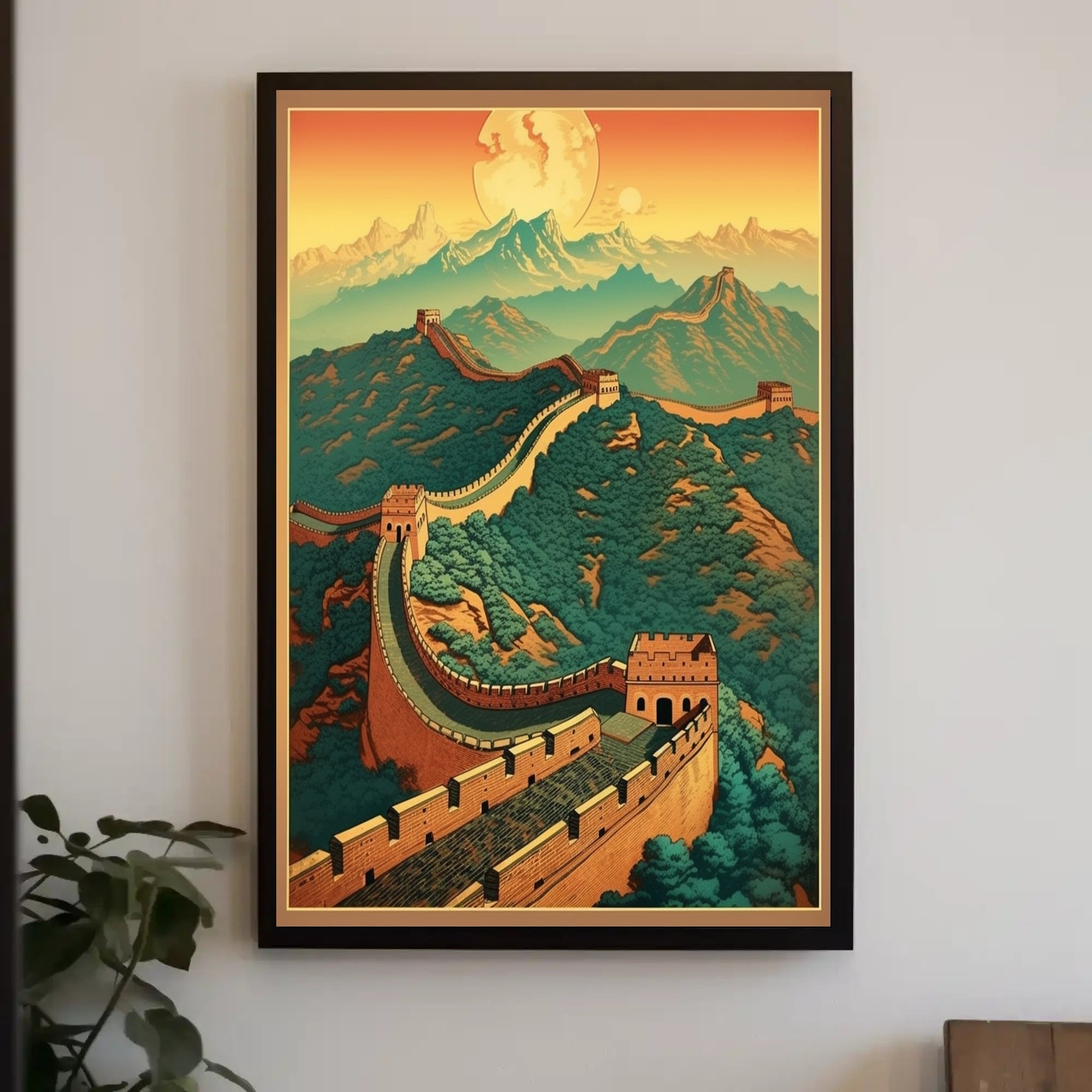 Great Wall under Moon: Cultural or Heritage Poster PosterGoat