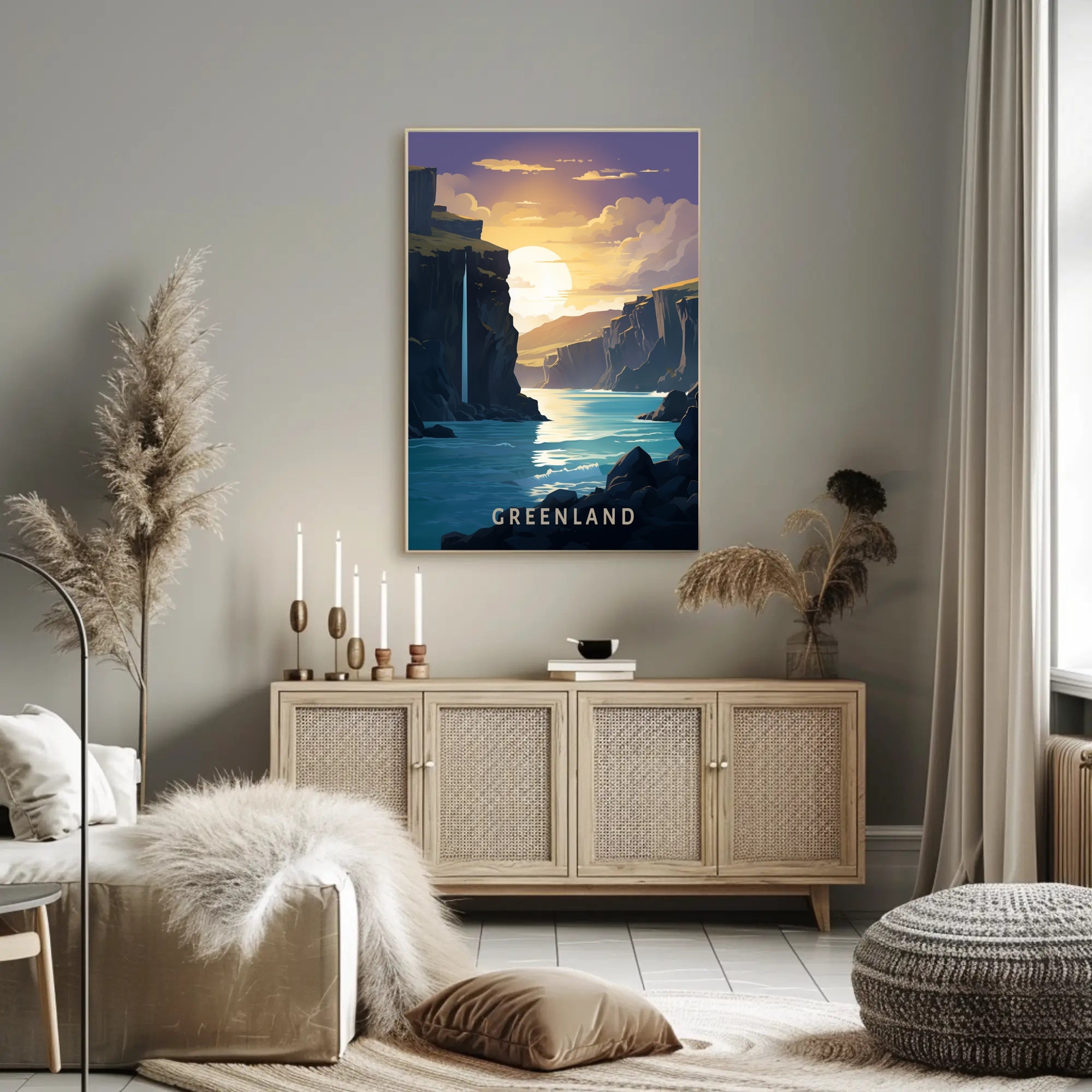 Greenland Serenity: Tranquil Fjord Travel Poster PosterGoat