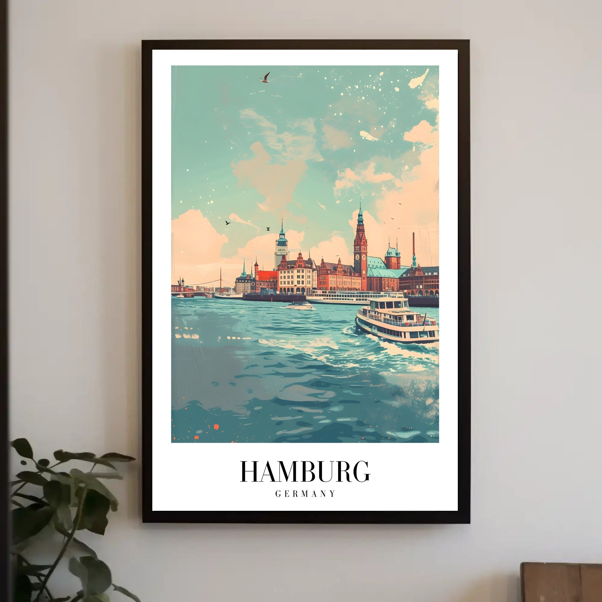 Hamburg Scenic View Vintage Illustration Urban or Cityscape Poster PosterGoat