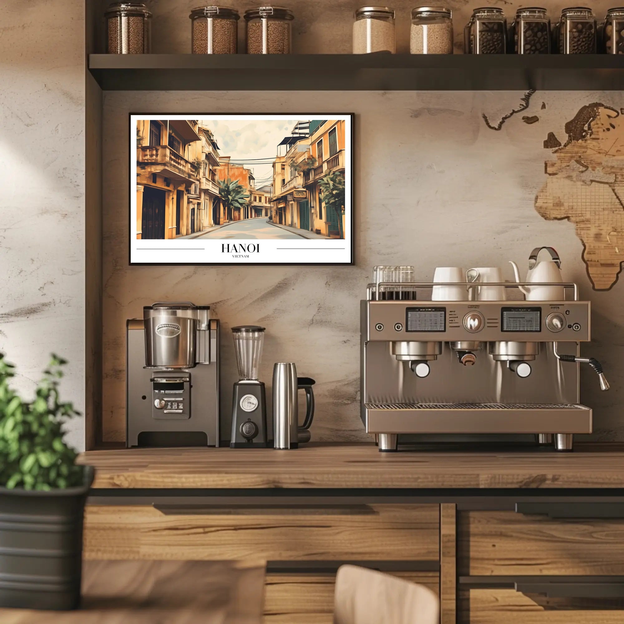 Hanoi Street Scene in Vintage Travel Art Poster PosterGoat