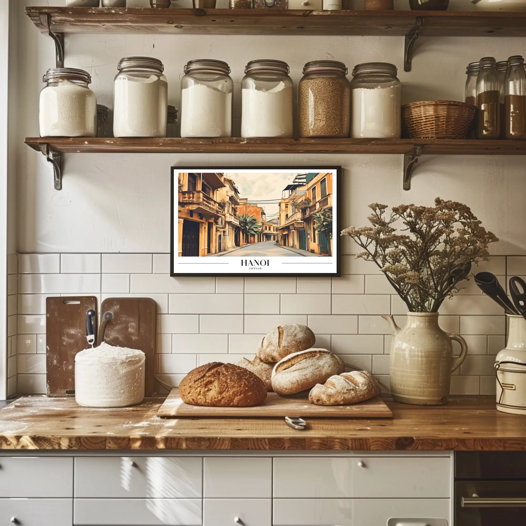 Hanoi Street Scene in Vintage Travel Art Poster PosterGoat