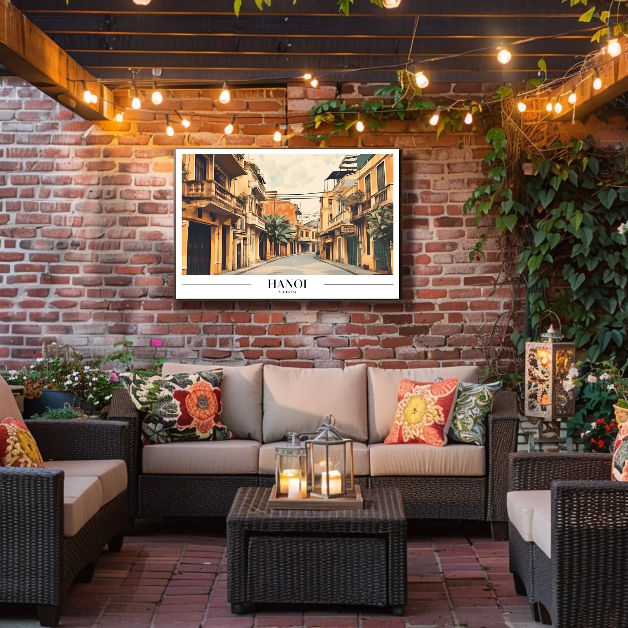 Hanoi Street Scene in Vintage Travel Art Poster PosterGoat