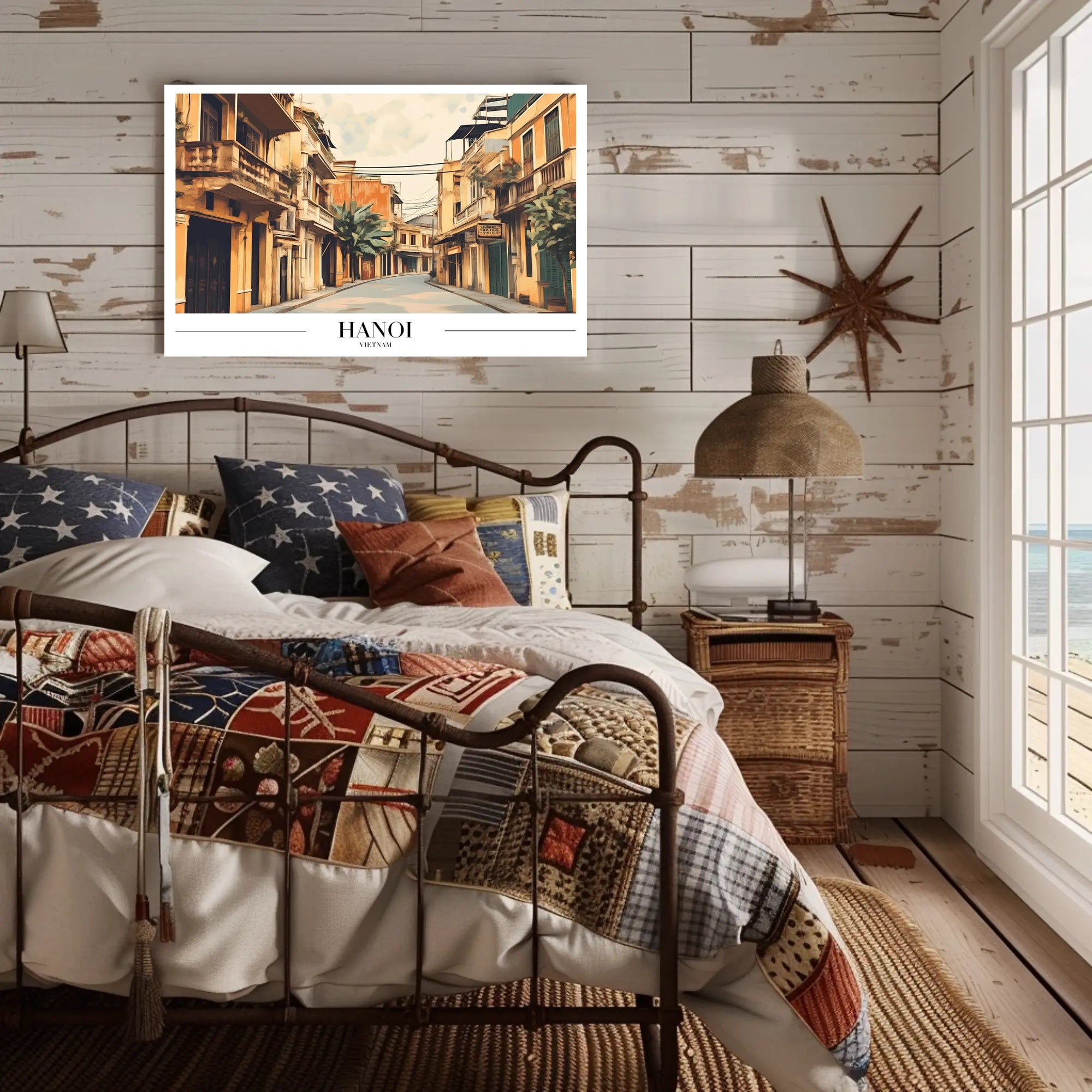 Hanoi Street Scene in Vintage Travel Art Poster PosterGoat