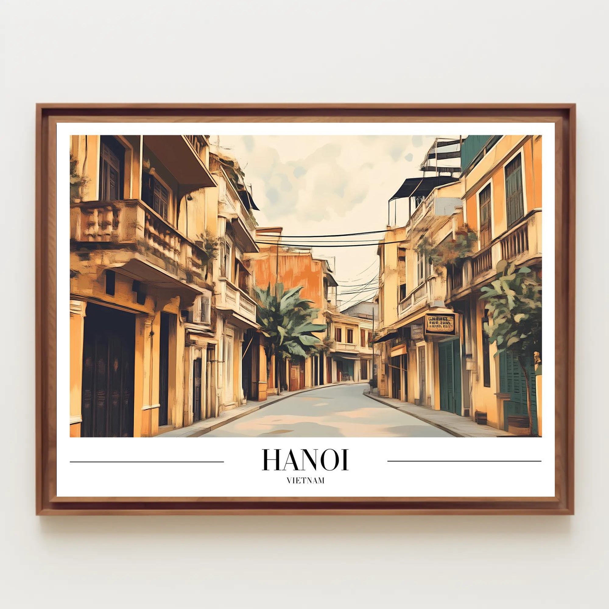 Hanoi Street Scene in Vintage Travel Art Poster PosterGoat