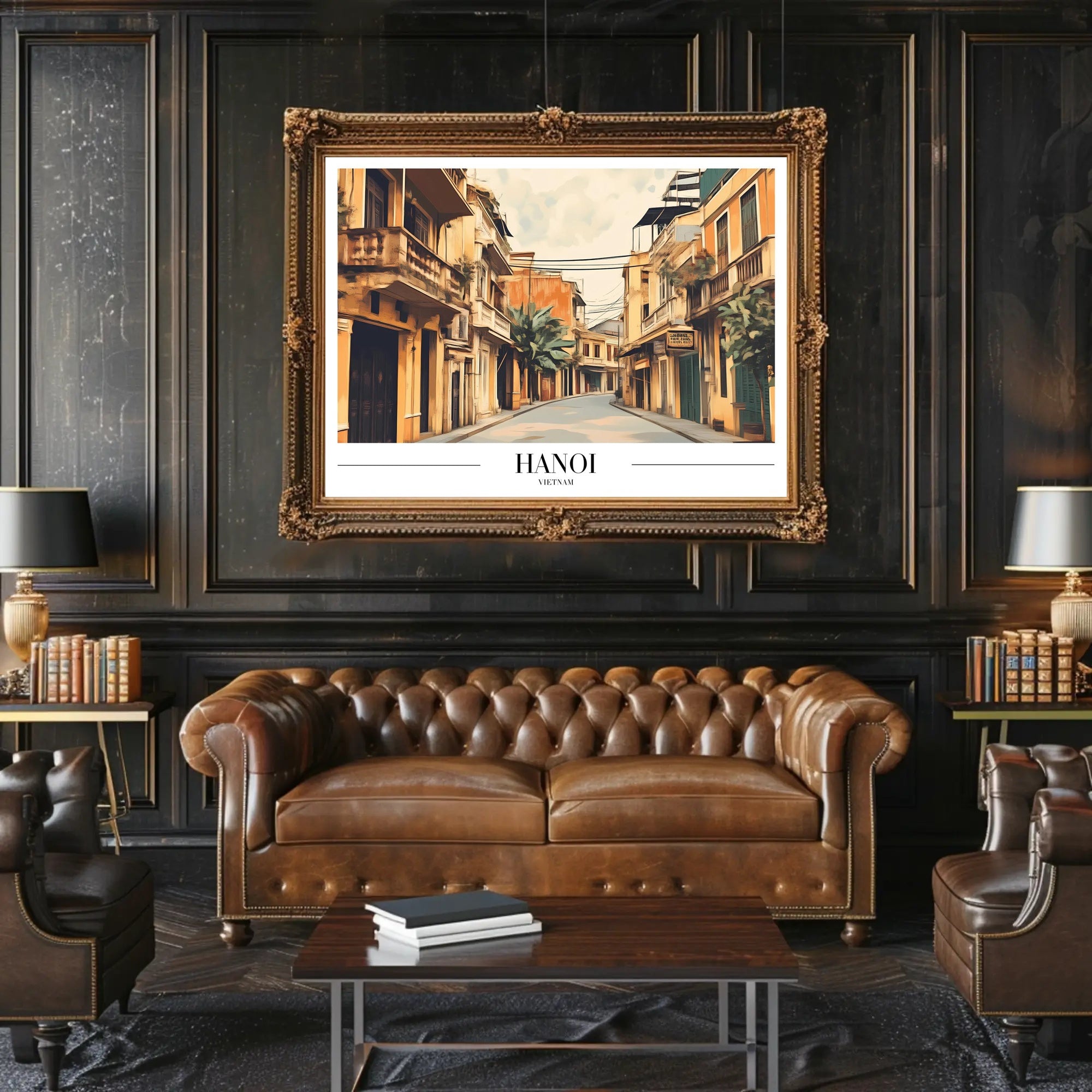 Hanoi Street Scene in Vintage Travel Art Poster PosterGoat