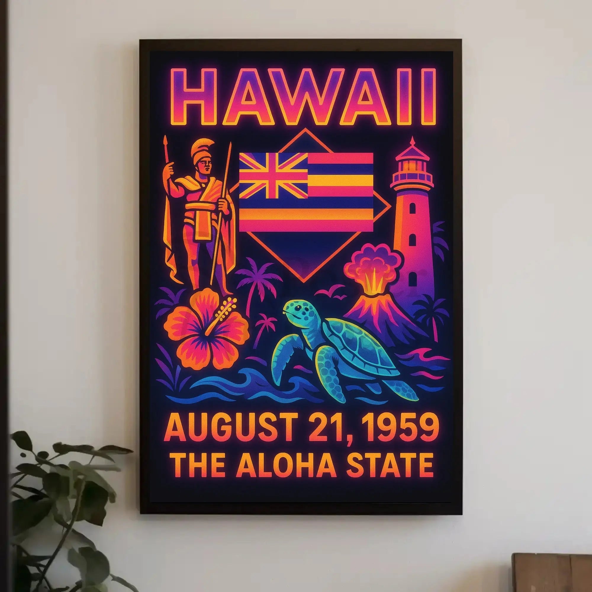 Hawaii Statehood Celebration Retro Travel Poster PosterGoat