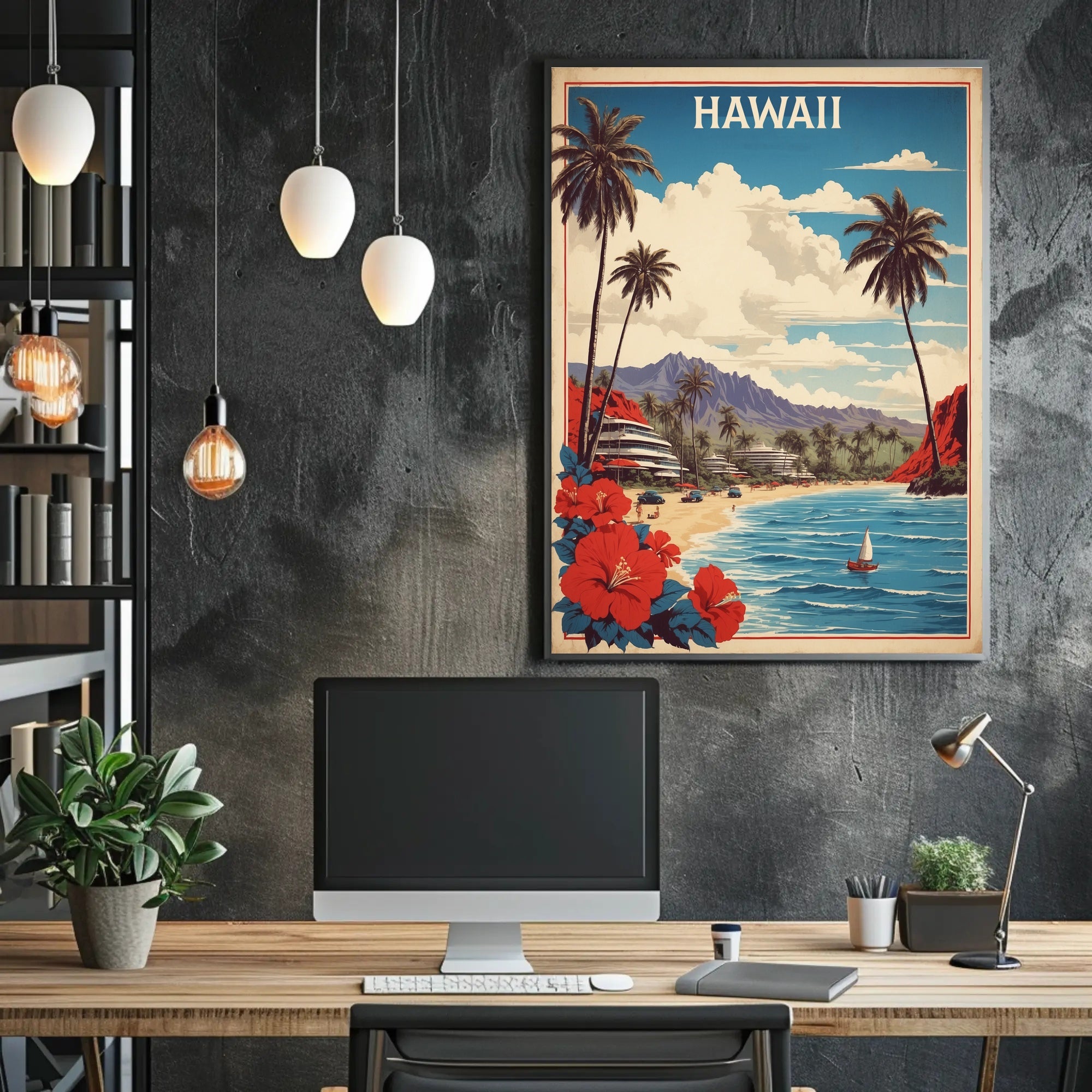 Hawaiian Beach Vintage Artwork Travel Poster PosterGoat