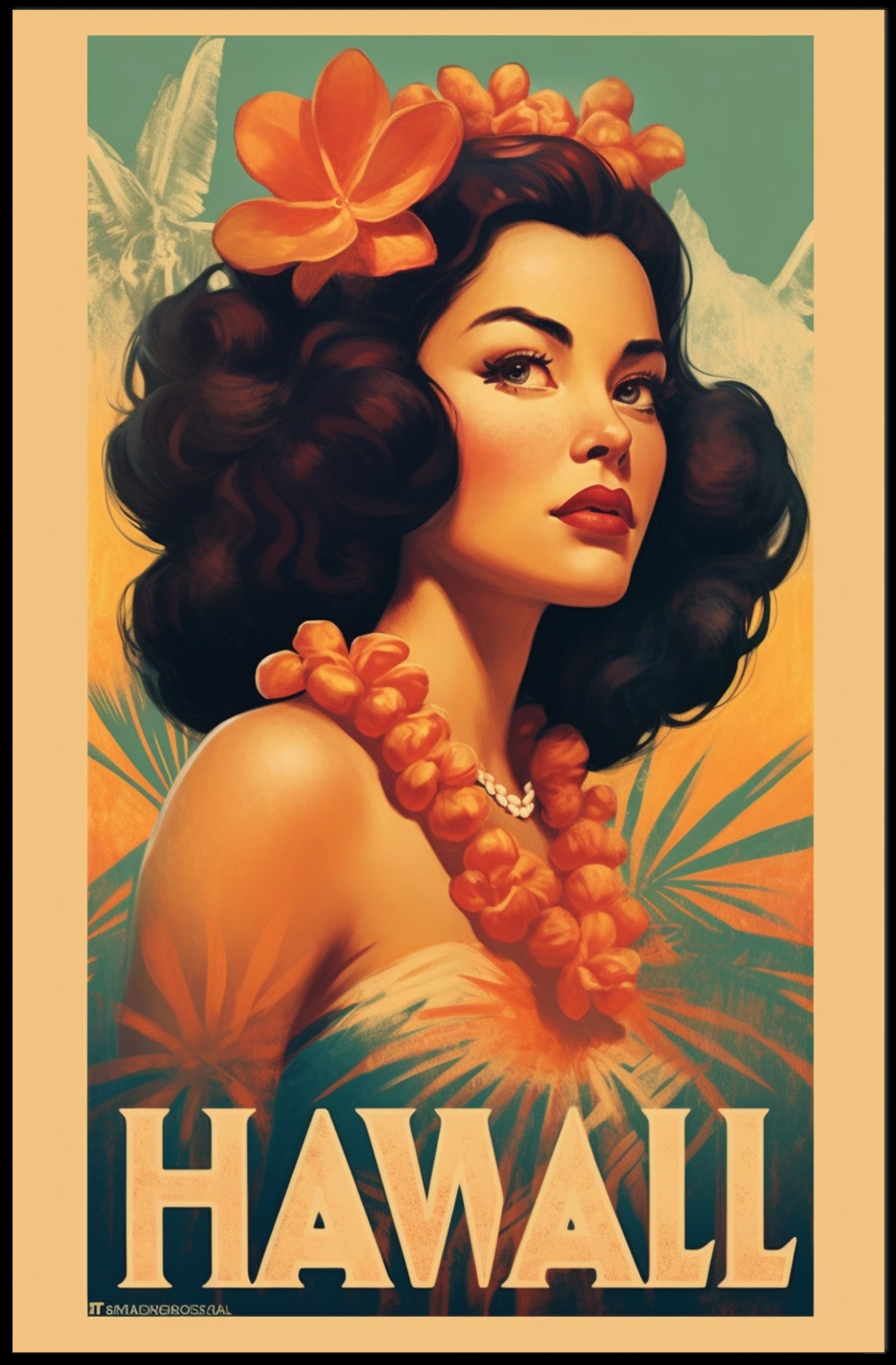 Hawaiian Vintage Woman Illustration Travel Poster PosterGoat