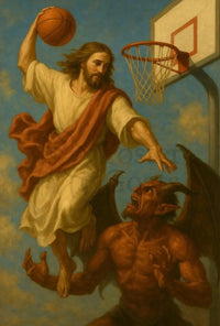 Heavenly Basketball Showdown Dramatic Sports Poster PosterGoat
