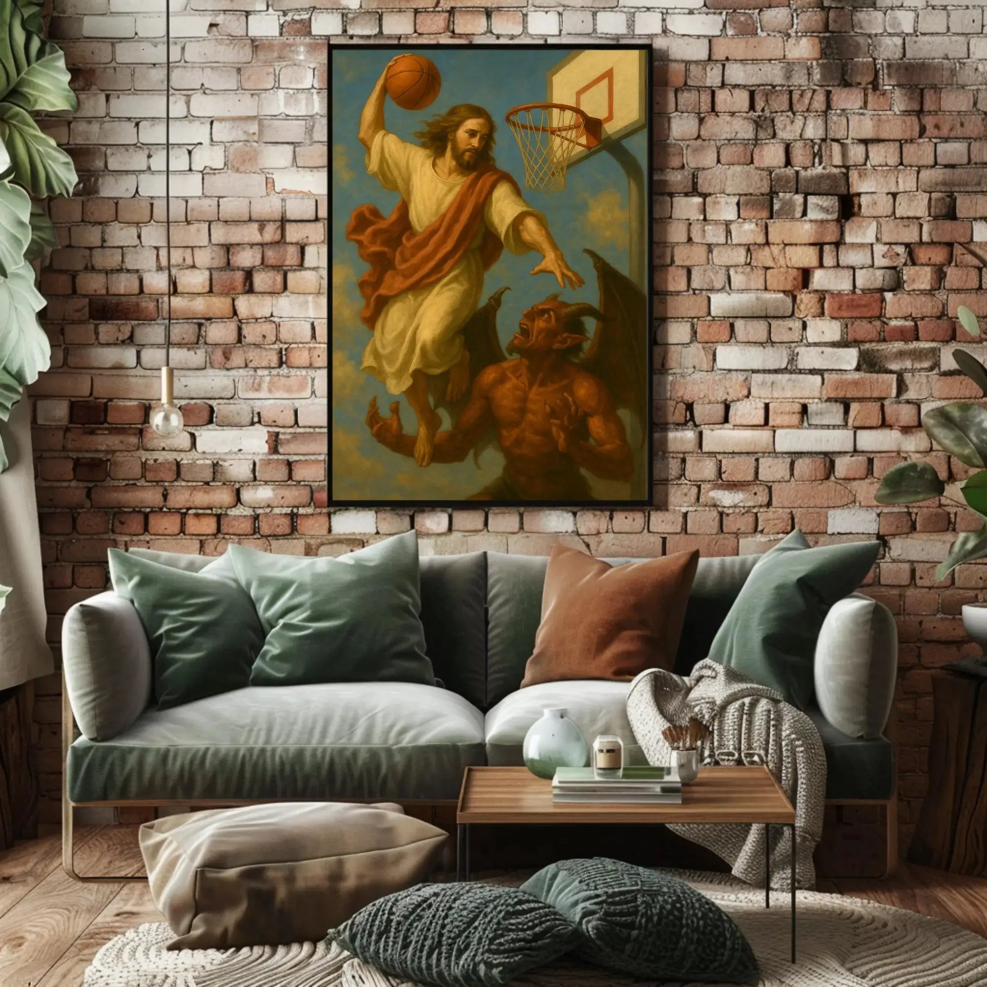 Heavenly Basketball Showdown Dramatic Sports Poster PosterGoat