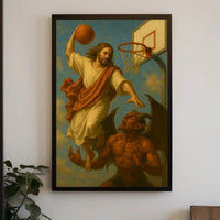 Heavenly Basketball Showdown Dramatic Sports Poster PosterGoat