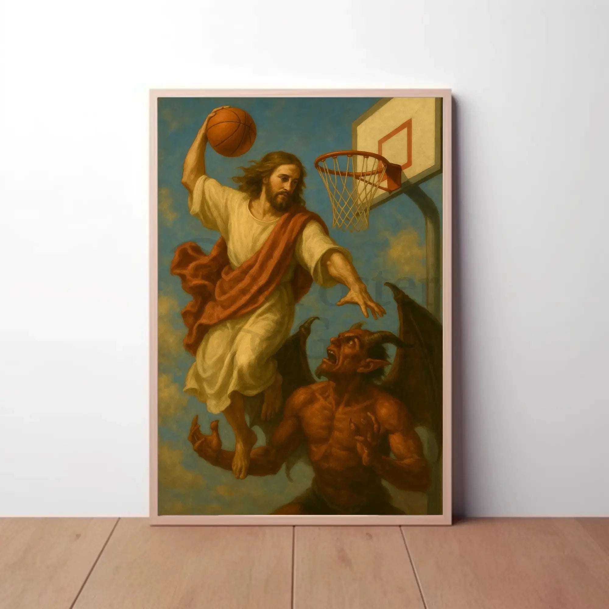 Heavenly Basketball Showdown Dramatic Sports Poster PosterGoat